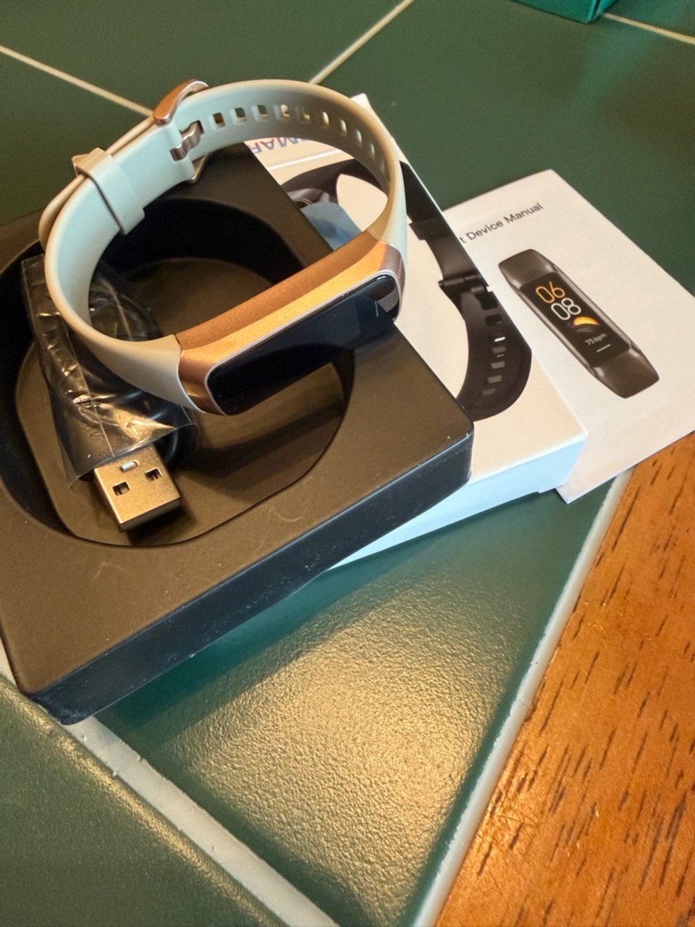 Rose Gold Fitness Tracker Smart Band with Cream Strap